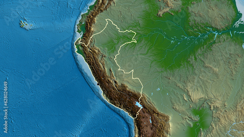 Shape of Peru. Outlined. Physical.