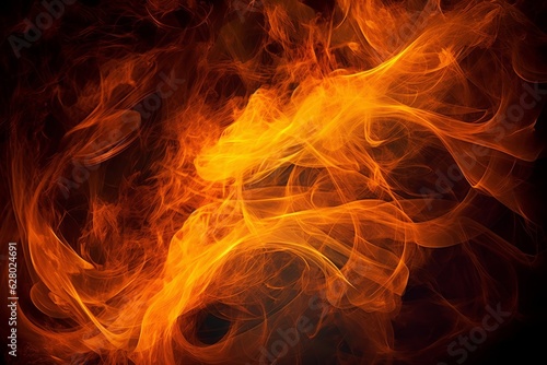 Illustration of a close-up view of a fiery inferno against a dark black backdrop, created with Generative AI technology