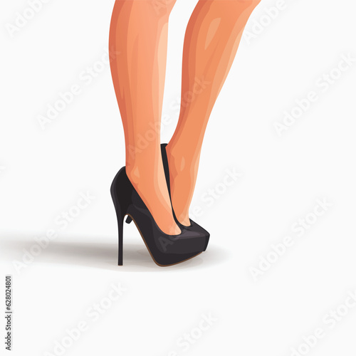 woman legs wearing black shoes on white