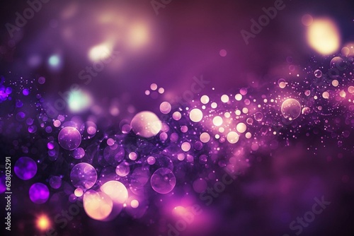 Vibrant bokeh lights with flying violet particles, lightning and blurred dots. Perfect for Christmas design needs. Generative AI