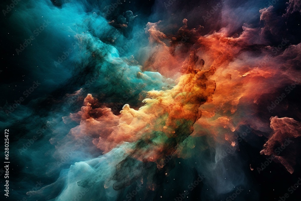 Star birth amid colorful nebulas. Generative AI