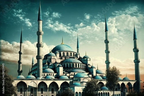 Istanbul's grand Blue Mosque. Generative AI