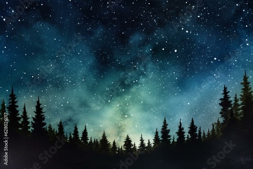 A painting of a night sky with stars in watercolor. Generative AI © Artur