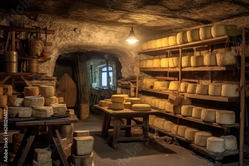 artisanal cheese production in a traditional cellar