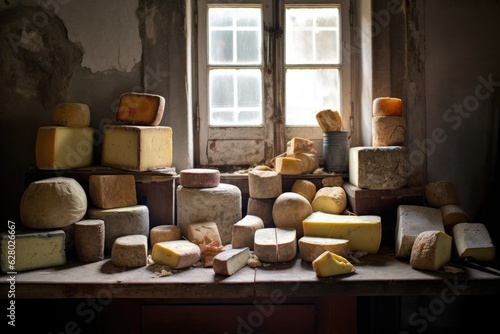 aged cheese tagged with labels and aging time