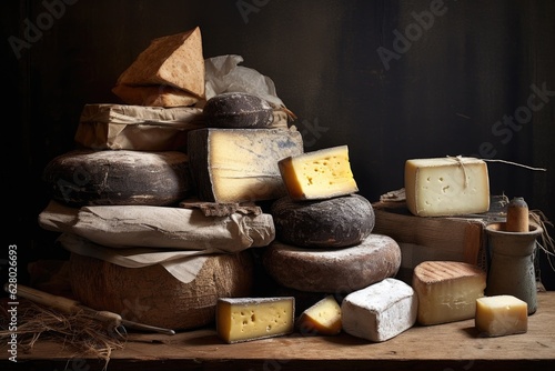 aged cheese tagged with labels and aging time