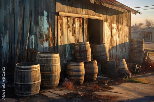 sunlight casting shadows on weathered barrels © Natalia