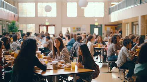 The social pulse of school life - an everyday scene from a school cafeteria during lunch break