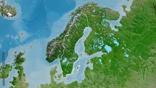 Photography Shape of Sweden. Outlined. Satellite.