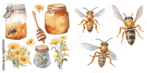 Watercolor honeybee clipart for graphic resources