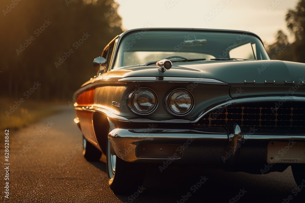 Vintage car depiction with a 50s vibe. Generative AI