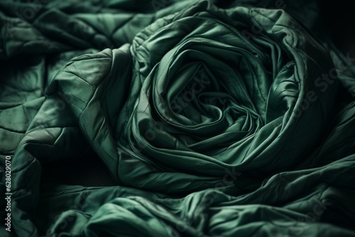 Wrinkled green fabric. Luxurious texture. Generative AI
