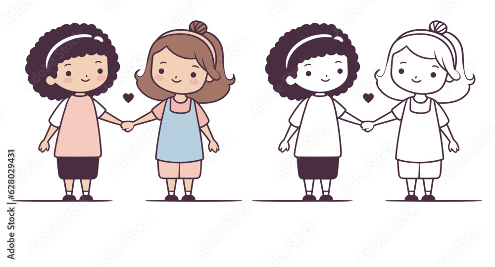 Happy Friendship Day and Best Friends Forever concept two cute cartoon kids Happy Friendship Day and Best Friends Forever concept two cute cartoon kids