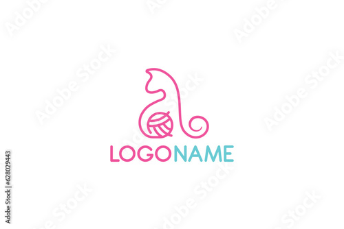 Logo Design of a cat shaped like a knitting ball - Cat Logo Design Template
