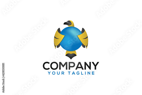 Logo Design of an Eagle or Hawk holding a blue globe - Bird Logo Design Template