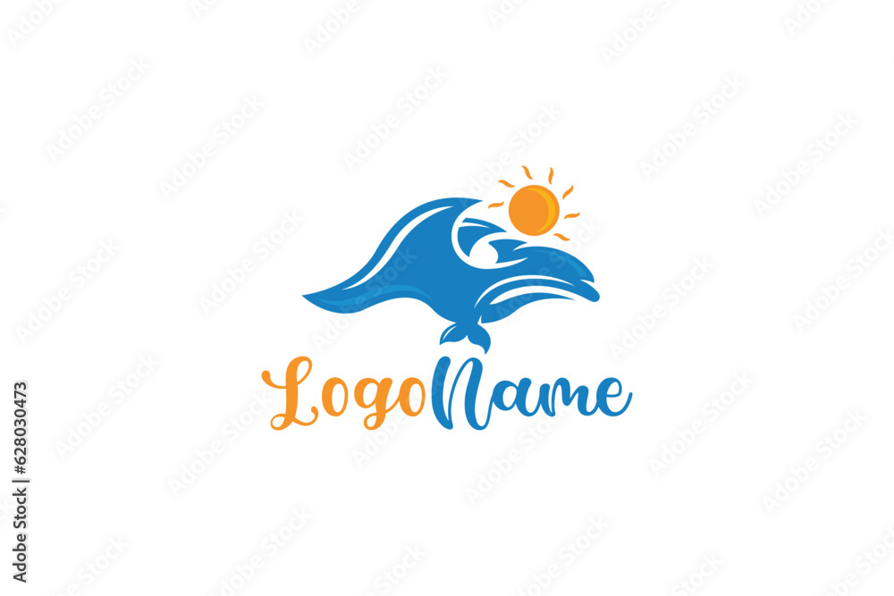 Creative logo design of a swimming dolphin shaped like a wave - Fish Logo Design Template Creative logo design of a swimming dolphin shaped like a wave - Fish Logo Design Template