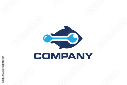 Creative logo design of a fish shaped like a robot- Fish Logo Design Template