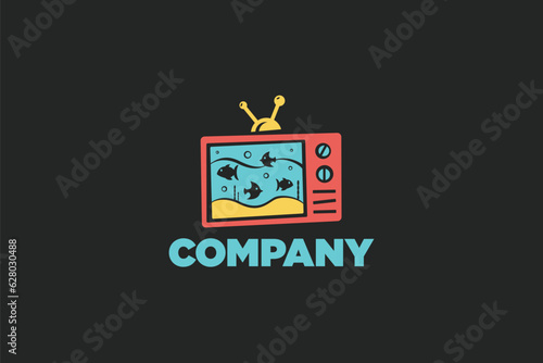 Creative logo design of a fishtank shaped like a television - Fishtank Logo Design Template