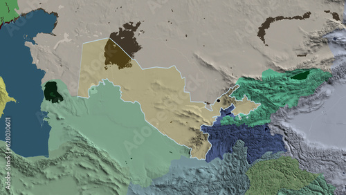 Shape of Uzbekistan. Outlined. Administrative.