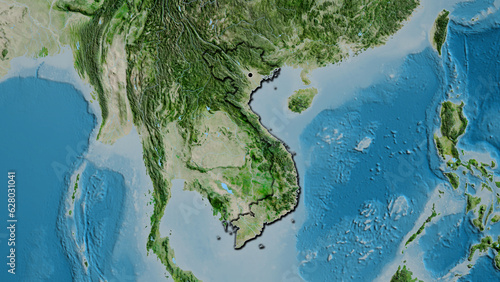 Shape of Vietnam. Bevelled. Satellite.