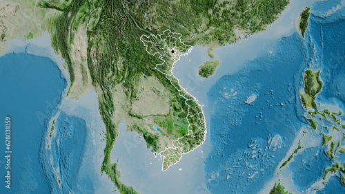Shape of Vietnam with regional borders. Satellite.