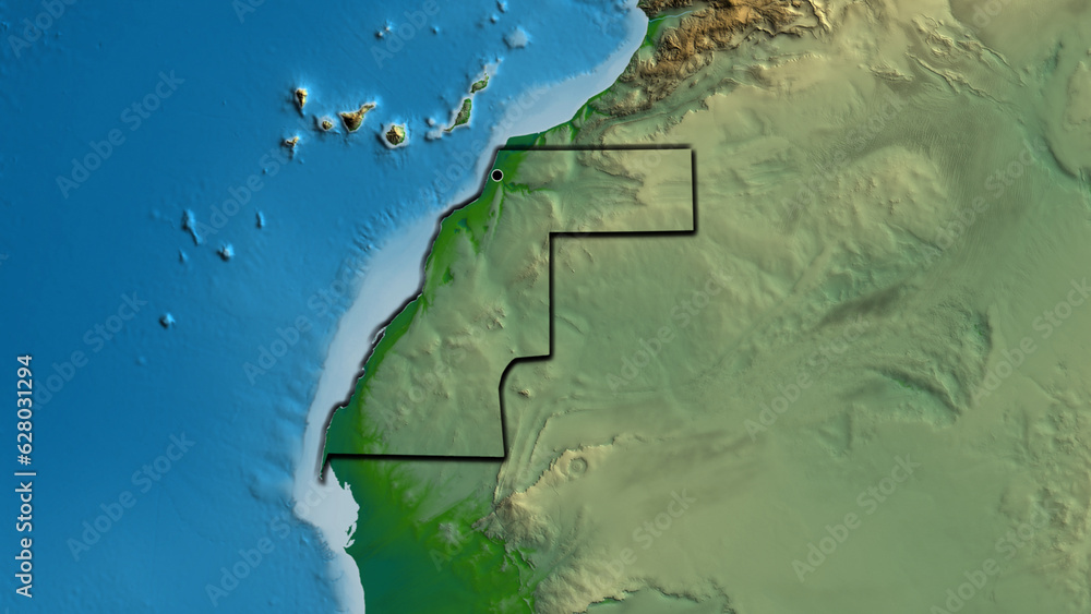 Fototapeta premium Shape of Western Sahara. Bevelled. Physical.