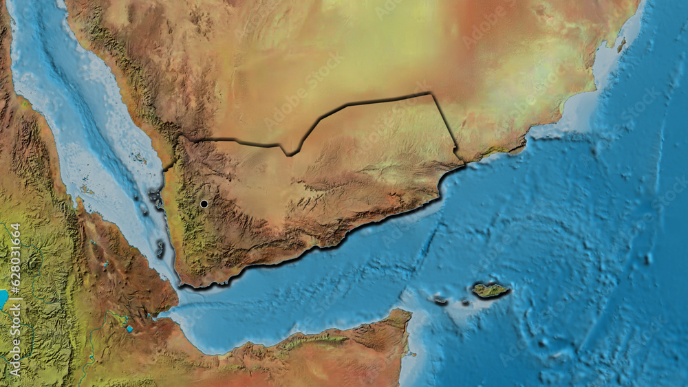 Shape of Yemen. Bevelled. Topographic.