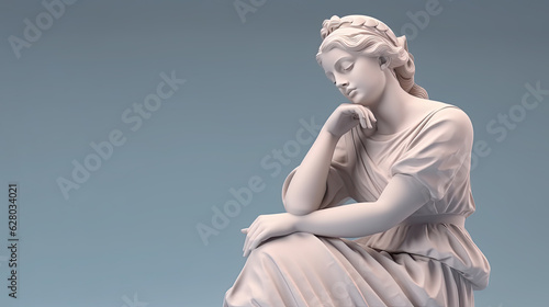 Tela Marbel statue of Aphrodite in a thinks pose on a pastel background