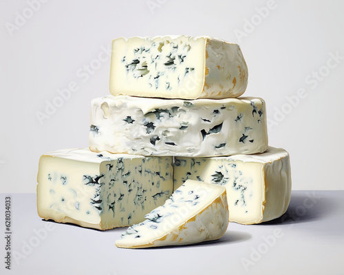 Cheese with mold Brie camembert Dorblu Classic Dorblu Royal Blue Roquefort dairy snack food product gourmet white appetizer piece isolated