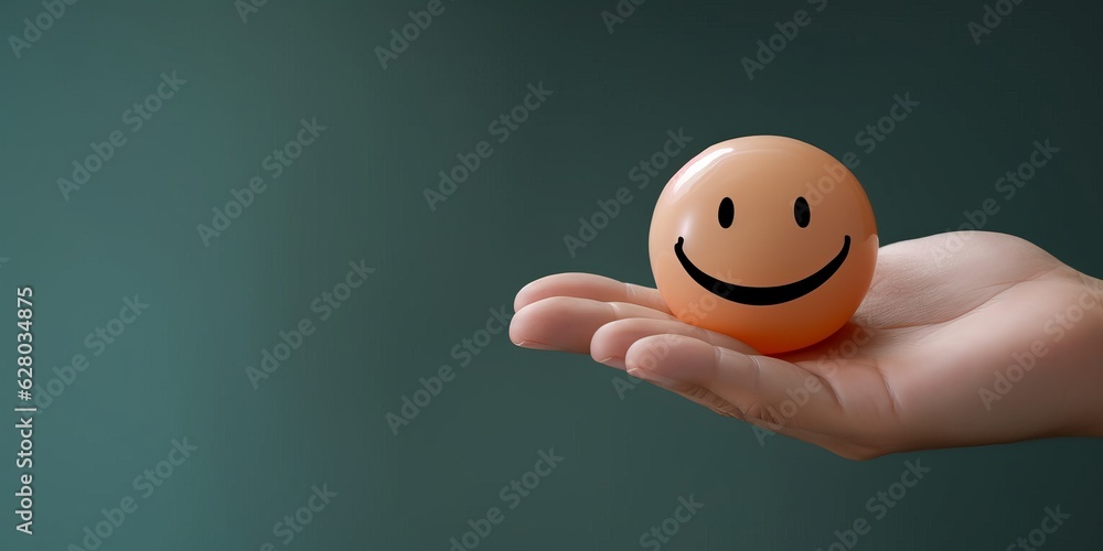 Good Review Smiley Face Label In Hand, Happy Face, Satisfied Customer, Emoji Good Review Smiley Face Label In Hand, Happy Face, Satisfied Customer, Emoji