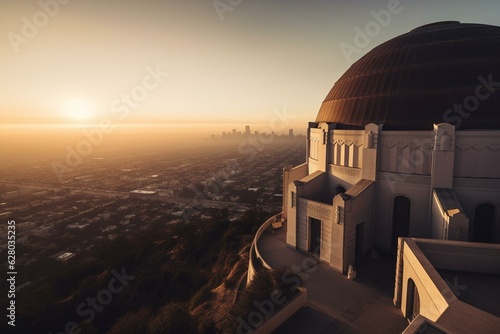 Early morning view of LA skyline from Griffith Observatory. Generative AI