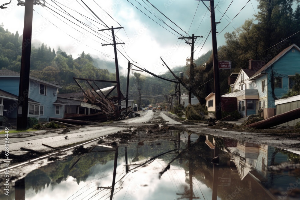 fallen power lines due to mudslide damage fallen power lines due to mudslide damage