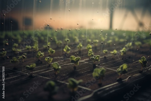 An agricultural growth concept integrating soil, plants, AI, 5G, and industry 4.0 technology for improved farming. Generative AI