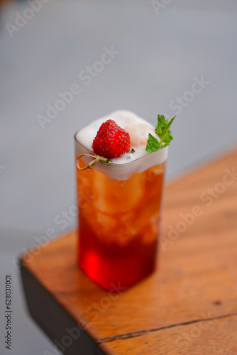 Ice Tea with Strawberry Topping and Mint