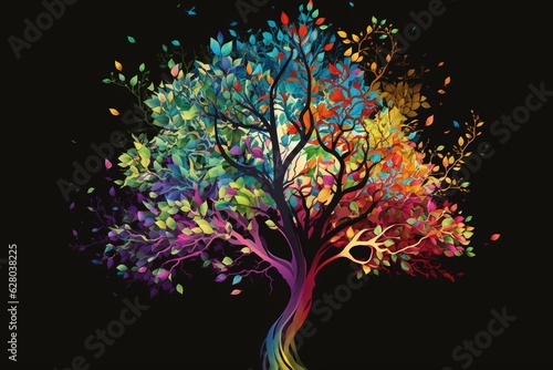 Illustration of a colorful tree. Generative AI