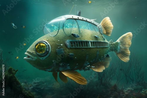 Submerged fish-like submersible. Generative AI