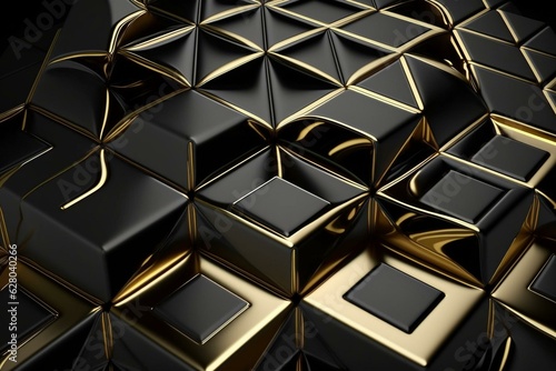 Futuristic 3D tile wallpaper with polished diamond blocks on black background. 3D render. Generative AI