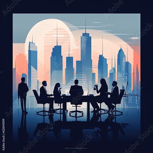 Flat vector illustration, office, meeting, Generative AI project