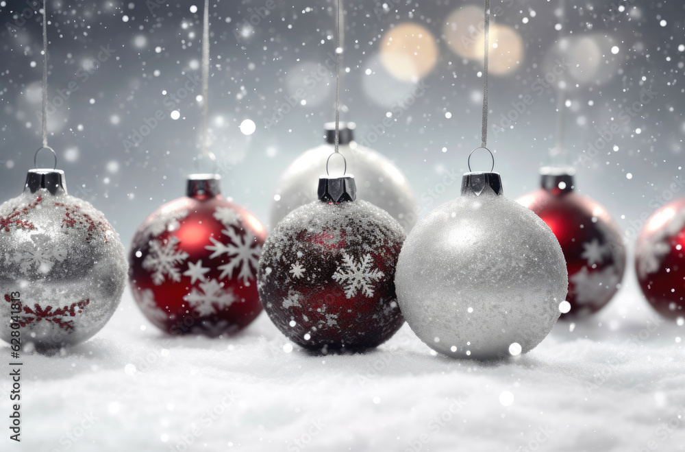 Elegant Black and White Christmas Ornaments in Snow Elegant Black and White Christmas Ornaments in Snow