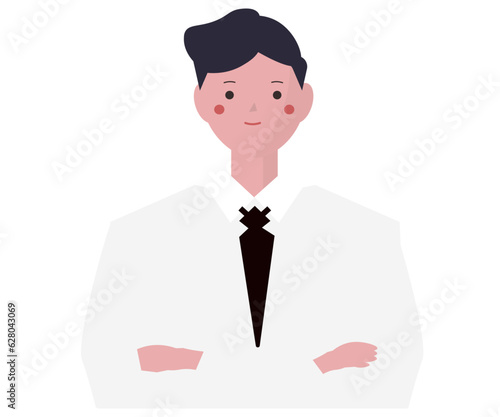 腕を組む爽やかなスーツを着たビジネスマン。ベクターイラスト