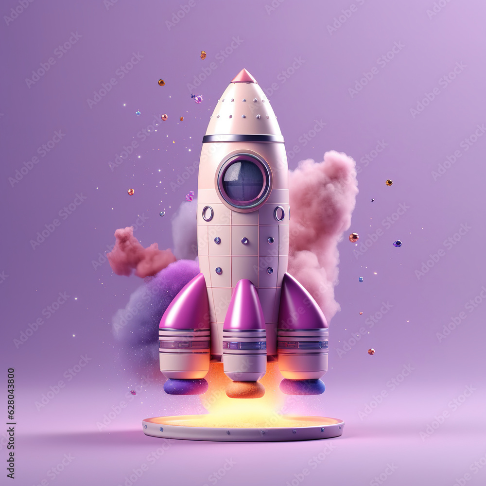 3d realistic cartoon space Rocket with smoke 3d realistic cartoon space Rocket with smoke