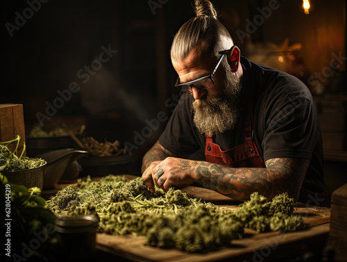 macro Man rolling a marijuana weed blunt Generative AI photo
