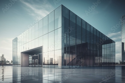 Modern building façade with a blank space for product display or advertising. Digital visualization. Generative AI