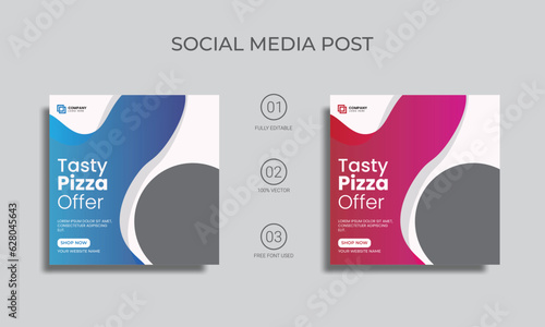 tasty pizza social media post template. fast food restaurants advertising social media post design. special food menu vector social media square banner design.