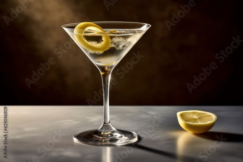 Illustration of a martini glass with a lemon slice on the rim, created using generative AI