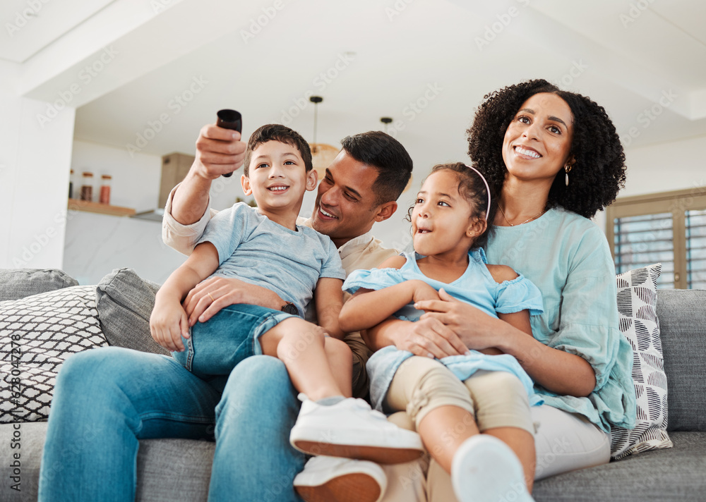 Smile, relax or family watch smart tv series, movie or streaming online video, multimedia DVD or entertainment film. Living room fun, children show or home kids, mother and father surfing television Smile, relax or family watch smart tv series, movie or streaming online video, multimedia DVD or entertainment film. Living room fun, children show or home kids, mother and father surfing television