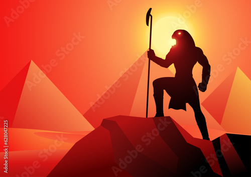 Egyptian god and goddess, Ra, the ancient Egyptian deity of the sun, mythology vector illustration series