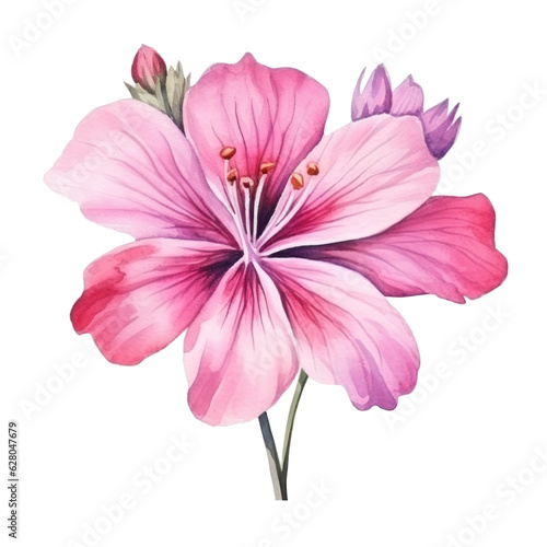 Watercolor pink flower isolated