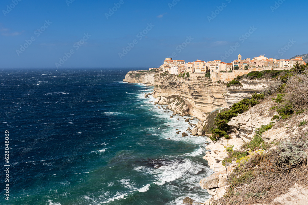 Old town of Bonifacio, built on cliff rocks. Corsica, France.