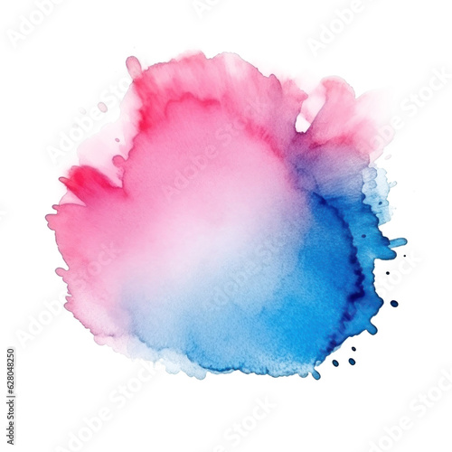 Blue pink watercolor stain isolated